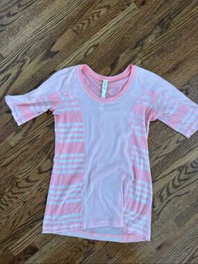 lululemon Pink and White Striped Short-Sleeve Tee